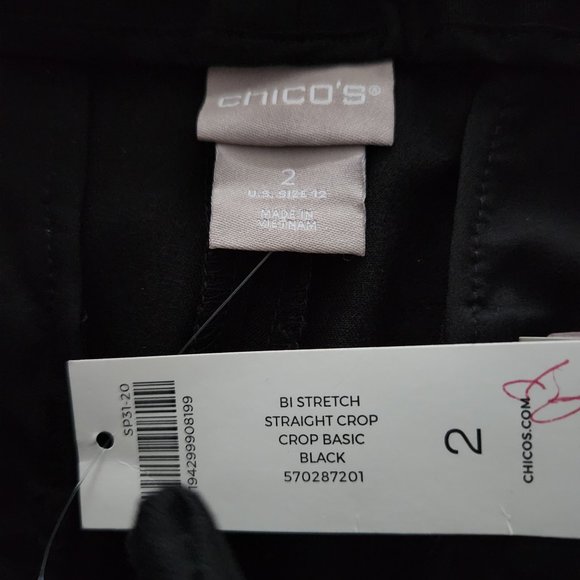 CHICO'S Straight Leg Crop Flat Front Hi-Rise Size 2 (12 Reg) Black 24 ½" Inseam - Picture 4 of 11